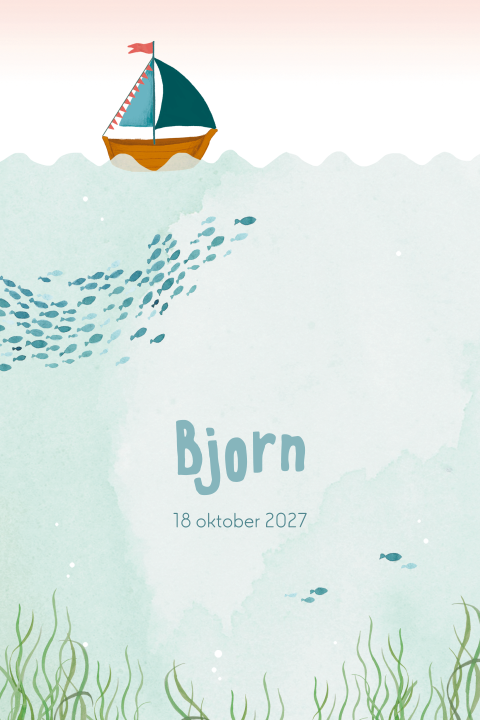 Geboortekaartje Bjorn - Bootje op de zee