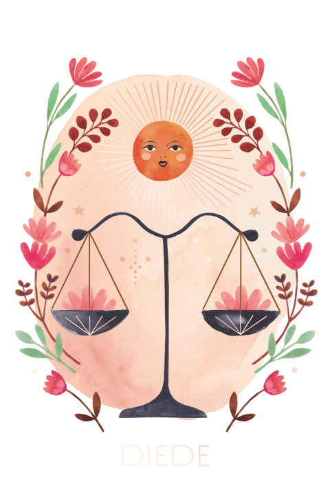 Geboortekaartje 'Diede' met sterrenbeeld weegschaal