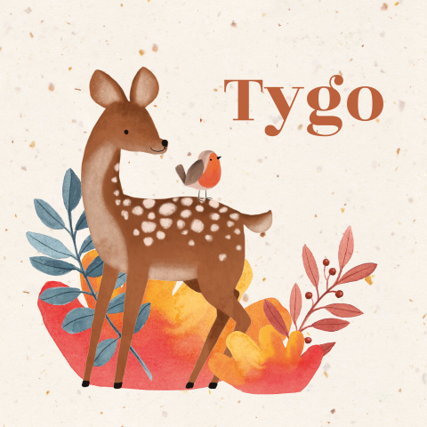 Geboortekaartje Tygo | Herfst hertje op duurzaam papier