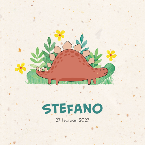 Geboortekaartje Stefano | Dinosaurus in het groen