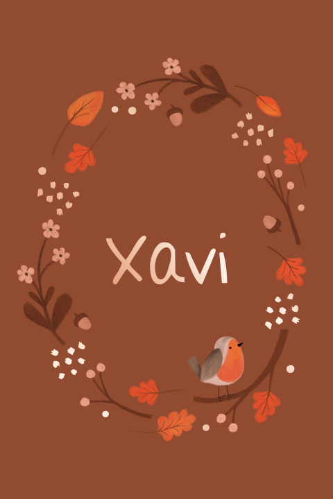 Geboortekaartje Xavi | Retro herfst met roodborstje