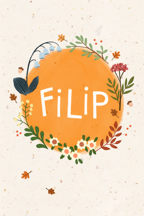 Duurzaam herfst geboortekaartje 'Filip' met bloemen en plantjes