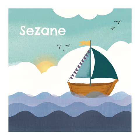 Geboortekaartje Sezane - Bootje op zee