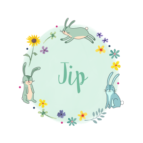 Geboortekaartje Jip | Lente konijntjes met bloemetjes
