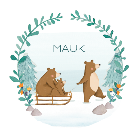 Geboortekaartje Mauk | Beertjes in de sneeuw