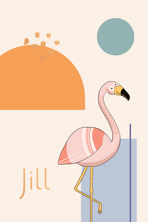 Geboortekaartje Jill | Abstracte vormen en flamingo