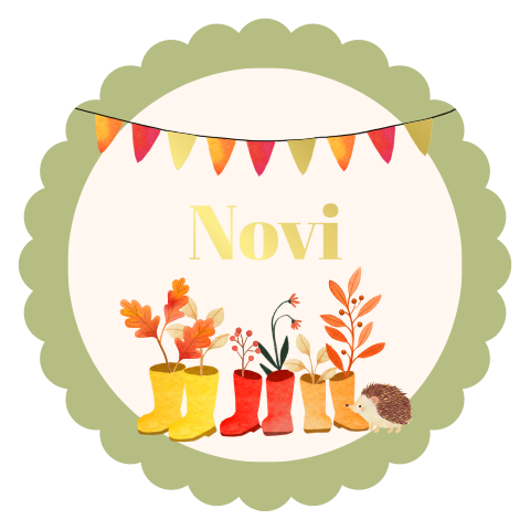 Studio WAM, Herfst geboortekaartje Novi, Laarsjes, Plantjes, Goudfolie