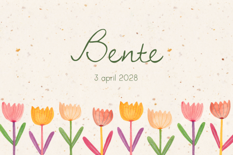 Meisjes geboortekaartje Bente | Vrolijke tulpen op duurzaam papier