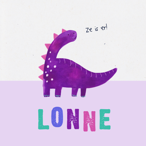 Duurzaam geboortekaartje Lonne | Dino met vrolijke kleuren