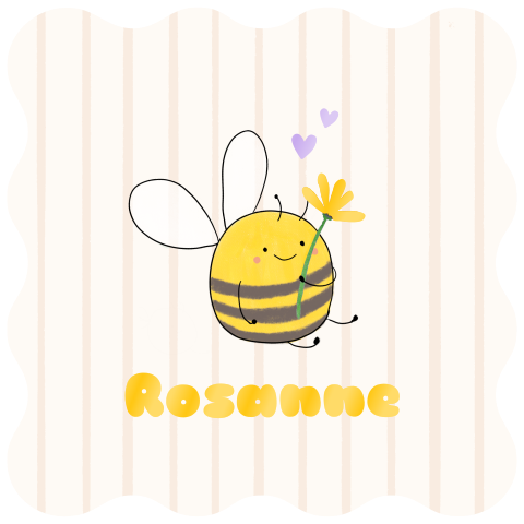 Geboortekaartje Rosanne hoogglans, trendy streepjes en schattig bijtje