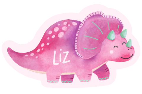 Meisjes geboortekaartje 'Liz' in de vorm van een dinosaurus