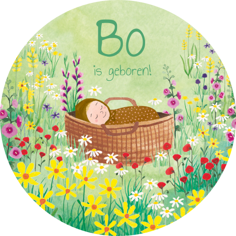 Raamsticker rond | Baby in bloemenveld