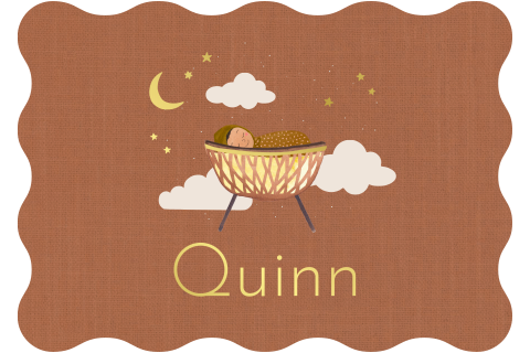 Geboortekaart Quinn - Wiegje - Sterren & maan - Goudfolie - Golvend