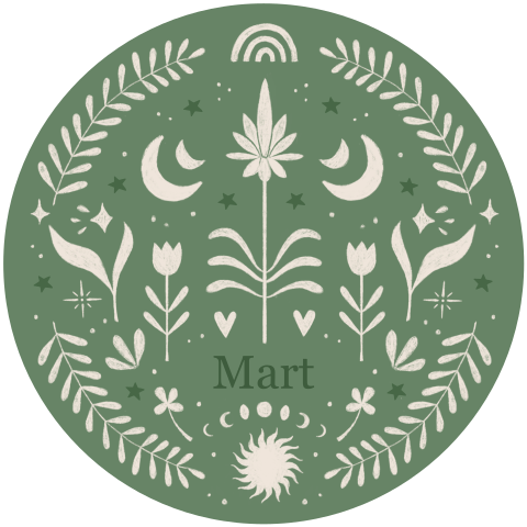 Symmetrisch, spiritueel geboortekaartje 'Mart' met ronde vorm