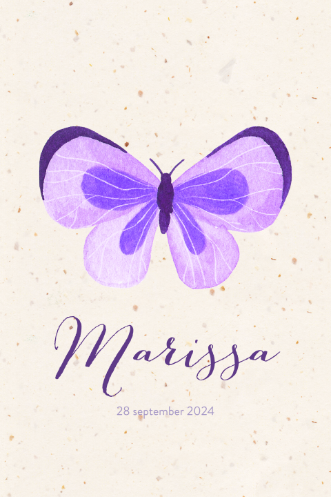 Geboortekaartje Marissa | Lila vlinder