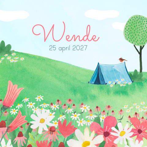 Geboorte tegel 'Wende' | Tentje met bloemen, origineel kraamcadeau