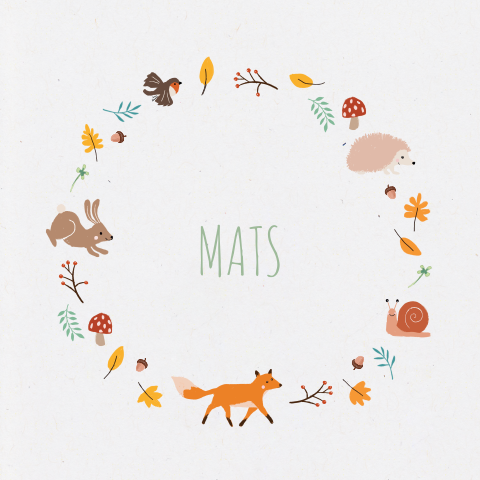 Geboortekaartje Mats - Bosdieren in de herfst