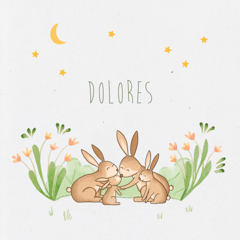 Geboortekaartje Dolores | Konijntjes met sterrenhemel