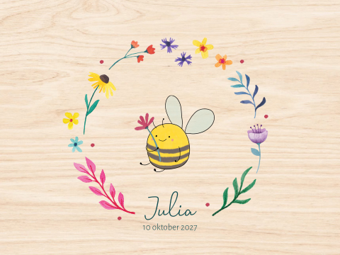 Houten memorybox 'Julia' | Bewaar kist met bloemen en bijtje