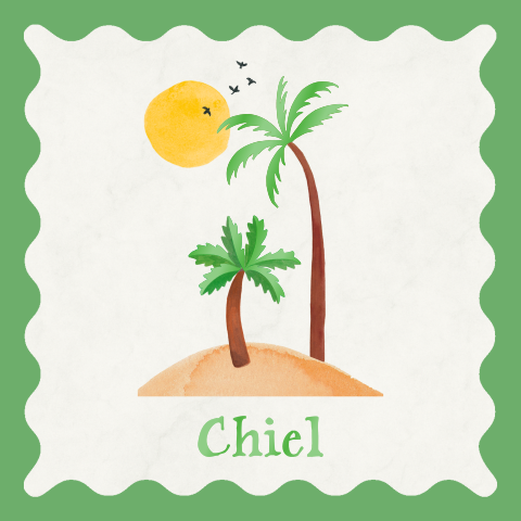 Geboortekaartje jongen trendy met palmbomen en groene golvende vorm