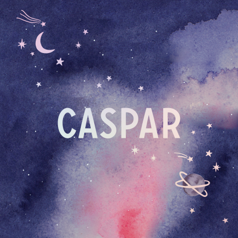 Geboortekaartjes Caspar - Heelal met maantje en planeet
