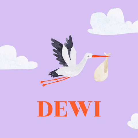 Geboorte tegeltje 'Dewi' | Ooievaar met colorblocking kleuren