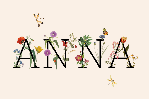 Vintage geboortekaartje Anna, Bloemen, Retro, Botanisch, Meisje