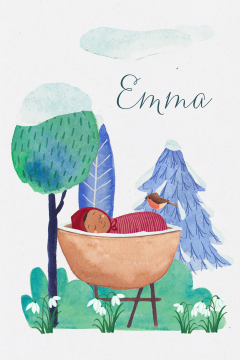 Geboortekaartje Emma - Winters wiegje op duurzaam papier