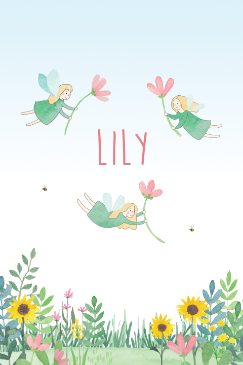 Geboortekaartje Lily | Dromerig met elfjes en bloemetjes