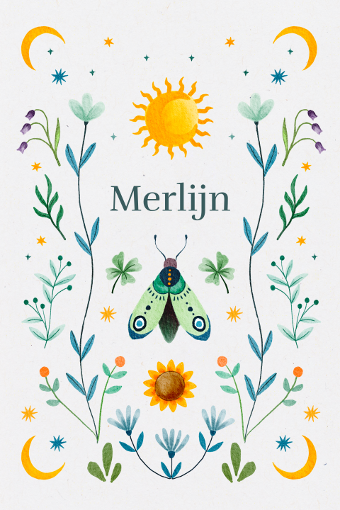 Geboortekaartje Merlijn | Maantjes en de zon