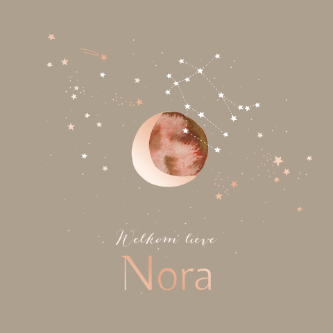 Geboortekaartje Nora | Sterrenbeeld met aquarel en roségoudfolie
