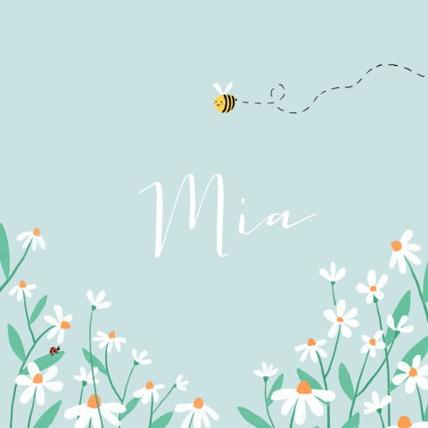 Geboortekaartje Mia | Madeliefjes met bijtje