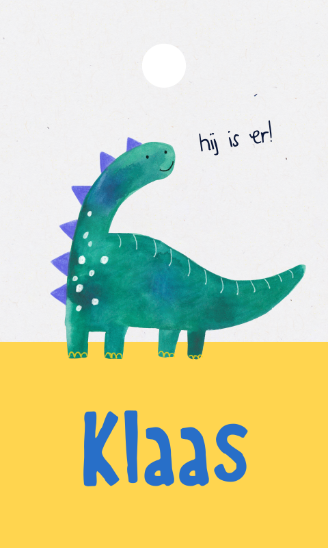 Labelkaartje met dinosaurus voor doopsuiker of geboortekaartje