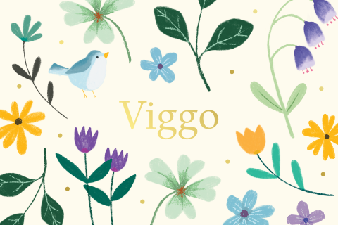 Geboortekaartje Viggo | Bloemfestijn met vogeltje!