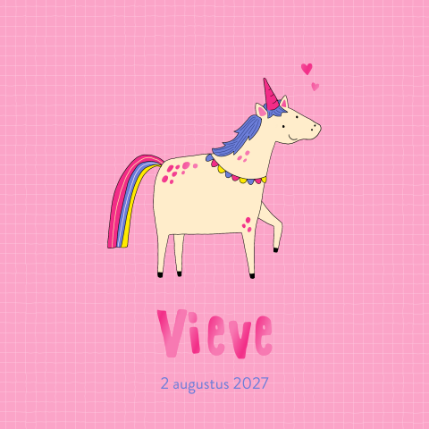 Geboortekaartje Vieve  |  Roze unicorn