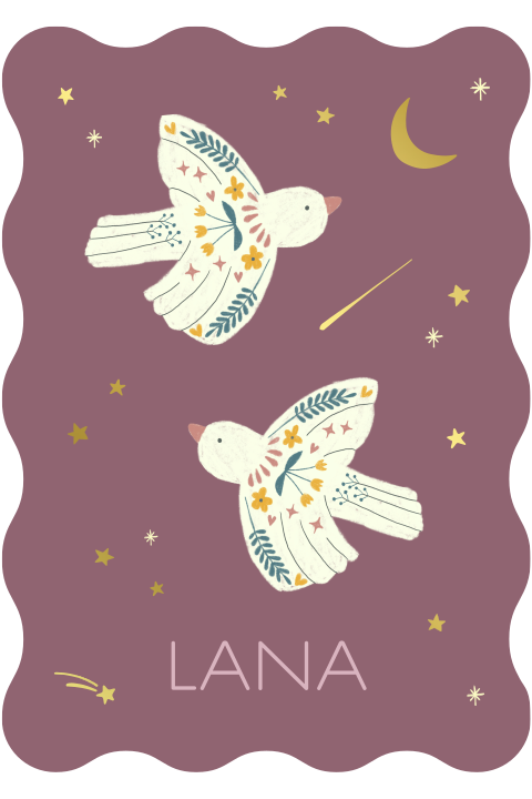 Geboortekaartje Lana - Vogeltjes tussen de maan en sterren
