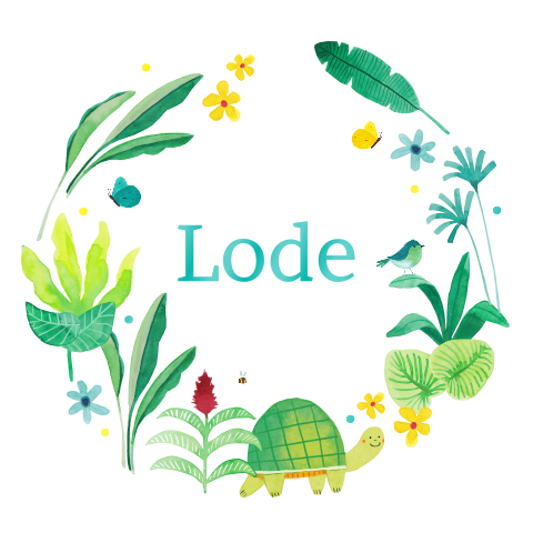 Rond geboortekaartje met schildpad tussen jungle planten en bloemen