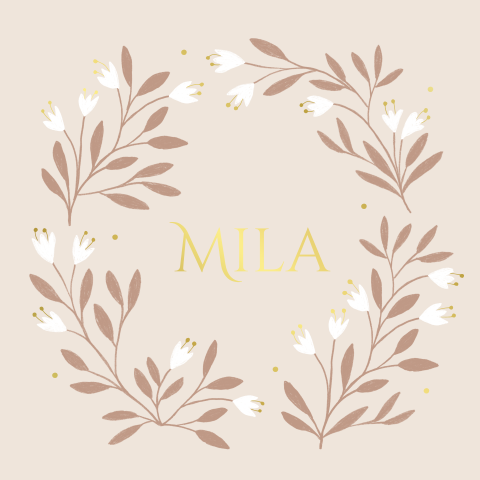 Geboortekaartje Mila | Winterbloemen met goudfolie