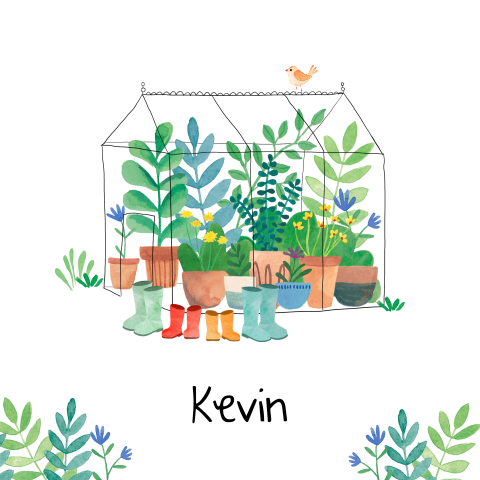 Geboortekaartje Kevin | Kas vol plantjes