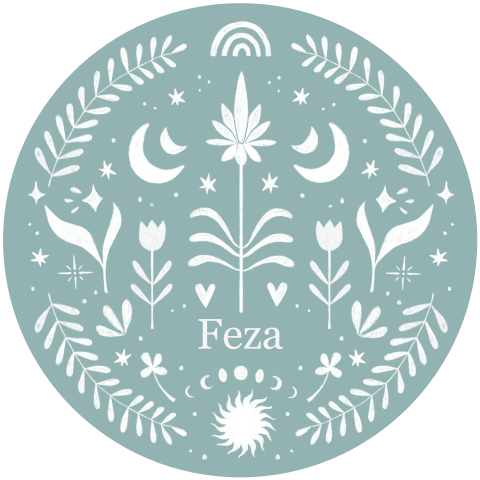 Geboortekaartje Feza | Rond kaartje met symmetrische illustratie