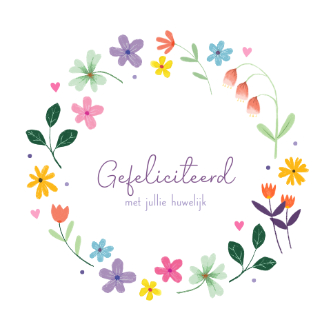 Wenskaart huwelijk - Bloemen krans