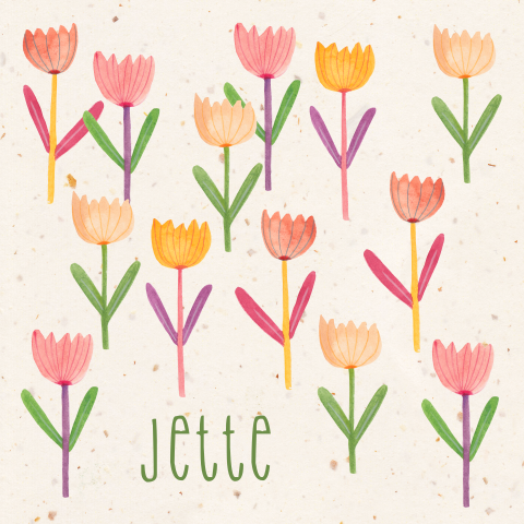 Geboortekaartje Jette | Lente tulpen op duurzaam papier