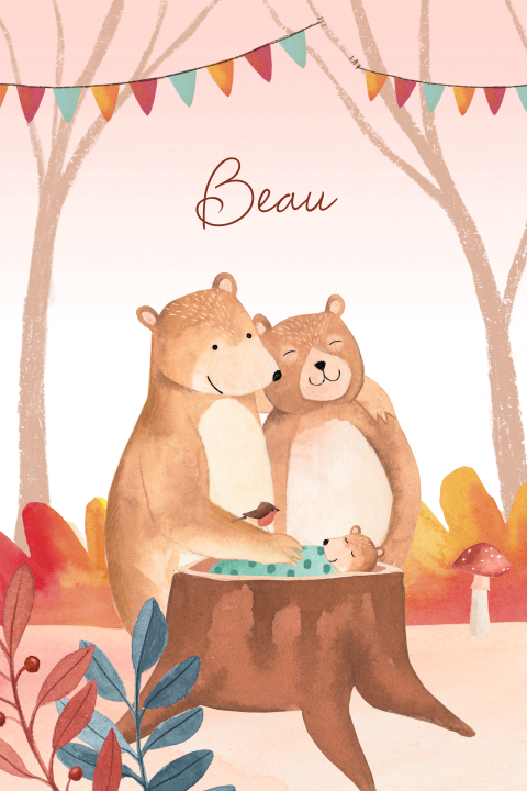 Geboortekaartje Beau - Beertjes in de herfst