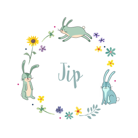 Geboortekaartje Jip | Lente konijntjes met bloemetjes
