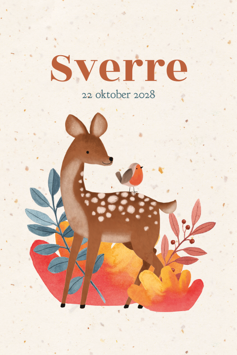 Geboortekaartje Sverre | Herfst hertje op duurzaam papier