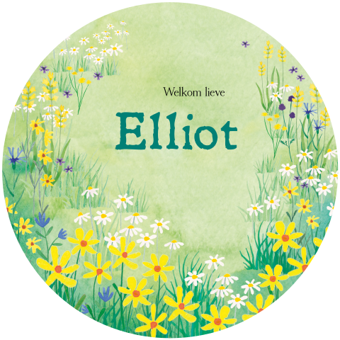 Lente/zomer geboortekaartje Elliot aquarel bloemen | Uniek rond design