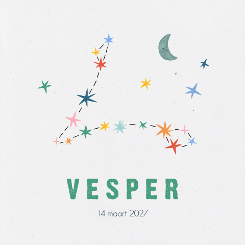 Geboortekaartje Vesper | Sterrenbeeld Vissen in vrolijke kleuren