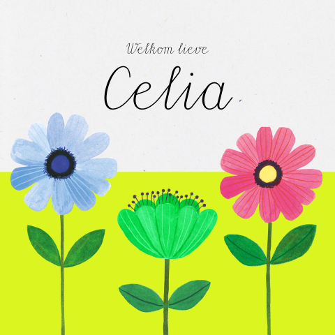 Geboortekaartje Celia  |  Retro bloemen
