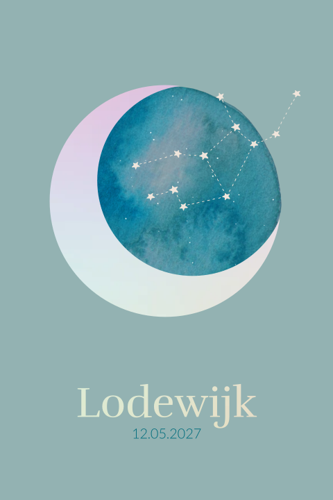 Geboortekaartje Lodewijk | Maan in holografische folie