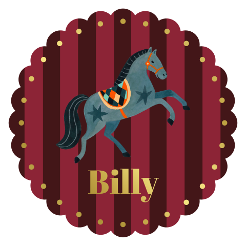 Studio WAM Geboortekaartje Billy, Circus, Paard, Goudfolie, Strepen